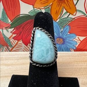 Larimar Silver Overlay Rope-Edge Ring - Size 5 New